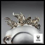 Sculpture Tête de Mort Crâne en feu Argent - Crâne Passion