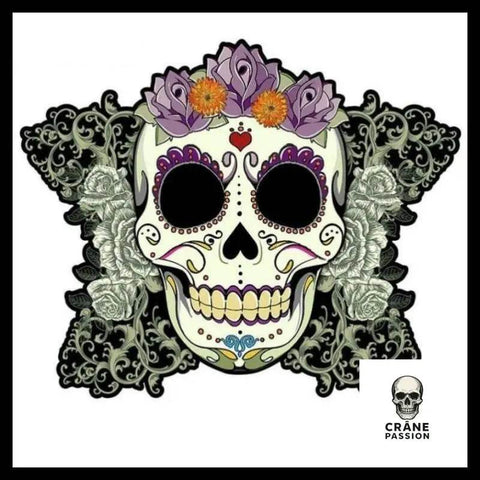 Sticker Crâne Mexicain Fleur - Crâne Passion