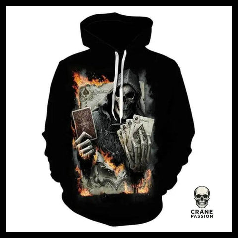Sweat Tête de Mort Faucheuse Cartes - Crâne Passion