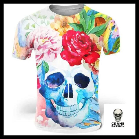 T-Shirt Crâne Fleurs - Crâne Passion