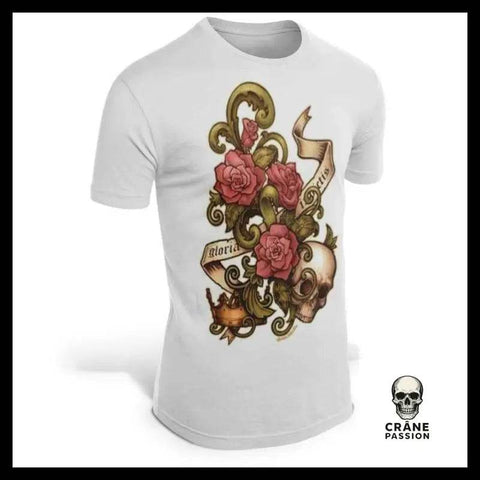 T-Shirt Crâne Et Fleurs - Crâne Passion