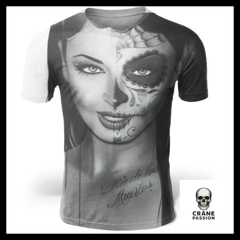 T-Shirt Crâne Mexicain Noir et Blanc - Crâne Passion