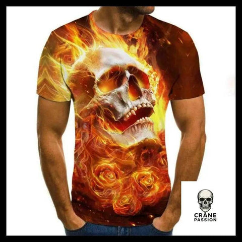 T-shirt Crâne Roses de Flamme - Crâne Passion