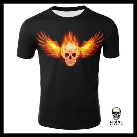 T-shirt Tête de Mort Crâne Ailes de feu - Crâne Passion