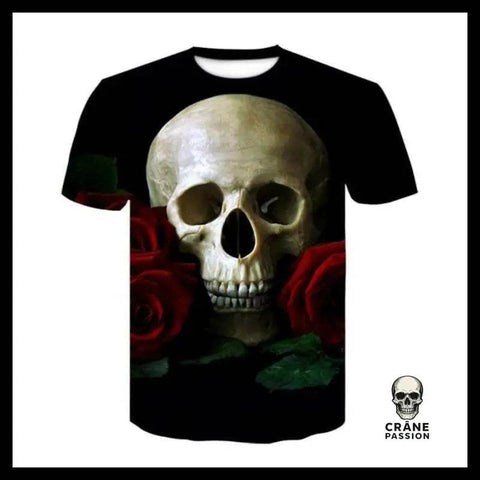 T-shirt Tête de Mort Crâne Roses - Crâne Passion