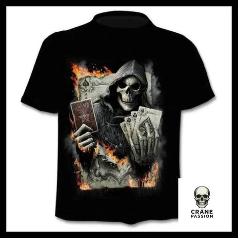 T-shirt Tête de Mort Faucheuse Cartes - Crâne Passion