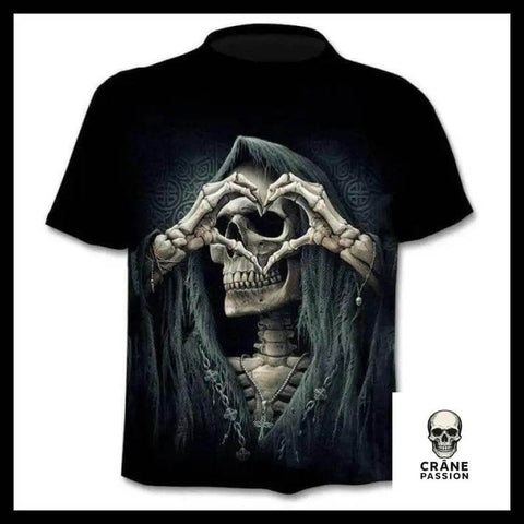 T-shirt Tête de Mort Faucheuse Coeur - Crâne Passion