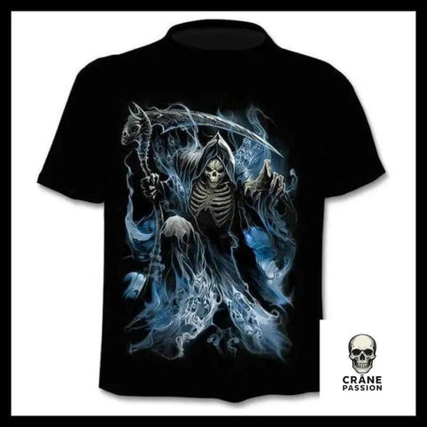 T-shirt Tête de Mort Faucheuse Enflammée - Crâne Passion