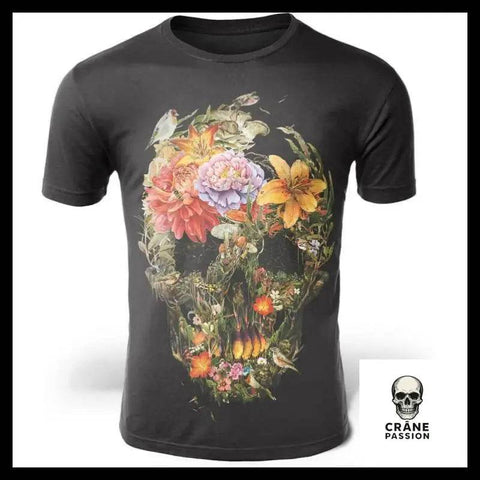 T-Shirt Tête de Mort Fleurs - Crâne Passion