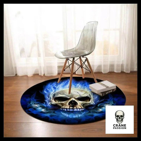 Tapis Tête de Mort Rond Crâne Flammes Bleues - Crâne Passion