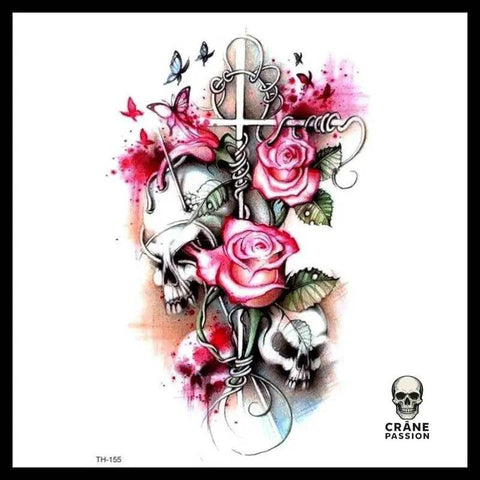 Tatouage Temporaire Tête de Mort Fleurie - Crâne Passion