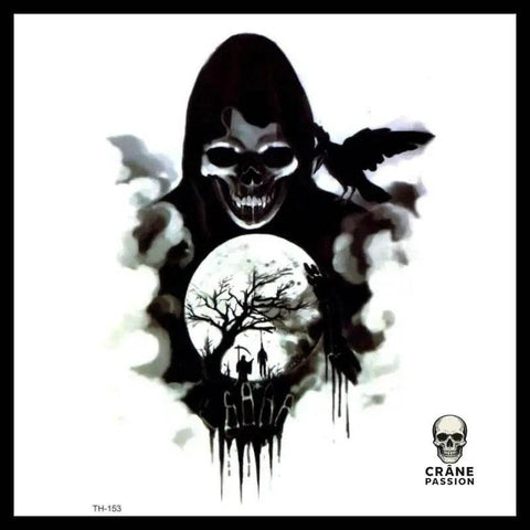 Tatouage Tête de Mort Faucheuse Lune Temporaire - Crâne Passion
