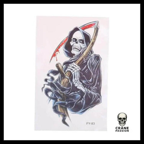 Tatouage Tête de Mort Faucheuse Temporaire - Crâne Passion
