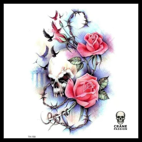 Tatouage Tête de Mort Rose Temporaire - Crâne Passion