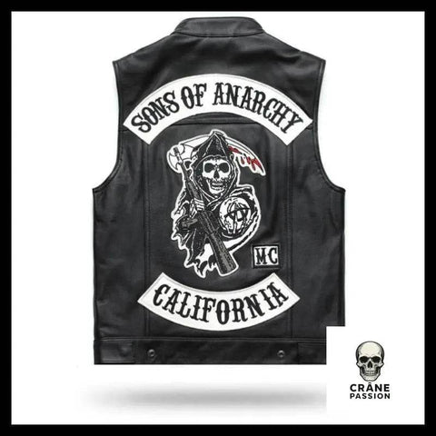 Veste Biker Sans Manches (Cuir) - Crâne Passion