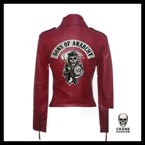 Veste Tête de Mort Femme Biker Rouge - Crâne Passion