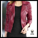 Veste Tête de Mort Femme Biker Rouge - Crâne Passion